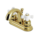 Restoration Two-Handle 3-Hole Deck Mount 4" Centerset Bathroom Faucet with Plastic Pop-Up