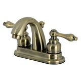 Restoration Two-Handle 3-Hole Deck Mount 4" Centerset Bathroom Faucet with Plastic Pop-Up