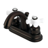 Restoration Two-Handle 3-Hole Deck Mount 4" Centerset Bathroom Faucet with Plastic Pop-Up