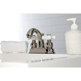 Restoration Two-Handle 3-Hole Deck Mount 4" Centerset Bathroom Faucet with Plastic Pop-Up