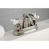 Restoration Two-Handle 3-Hole Deck Mount 4" Centerset Bathroom Faucet with Plastic Pop-Up