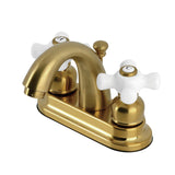 Restoration Two-Handle 3-Hole Deck Mount 4" Centerset Bathroom Faucet with Plastic Pop-Up