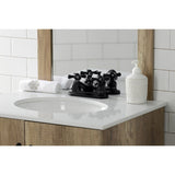 Restoration Double-Handle 3-Hole Deck Mount 4-Inch Centerset Bathroom Faucet with Pop-Up Drain