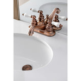 Restoration Double-Handle 3-Hole Deck Mount 4-Inch Centerset Bathroom Faucet with Pop-Up Drain