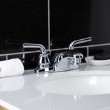 Restoration Double-Handle 3-Hole Deck Mount 4-Inch Centerset Bathroom Faucet with Brass Pop-Up