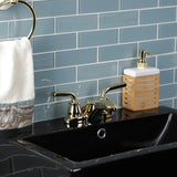 Restoration Double-Handle 3-Hole Deck Mount 4-Inch Centerset Bathroom Faucet with Brass Pop-Up
