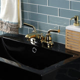 Restoration Double-Handle 3-Hole Deck Mount 4-Inch Centerset Bathroom Faucet with Brass Pop-Up