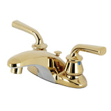 Restoration Double-Handle 3-Hole Deck Mount 4-Inch Centerset Bathroom Faucet with Brass Pop-Up