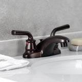 Restoration Double-Handle 3-Hole Deck Mount 4-Inch Centerset Bathroom Faucet with Brass Pop-Up