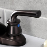 Restoration Double-Handle 3-Hole Deck Mount 4-Inch Centerset Bathroom Faucet with Brass Pop-Up