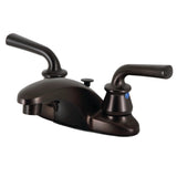 Restoration Double-Handle 3-Hole Deck Mount 4-Inch Centerset Bathroom Faucet with Brass Pop-Up