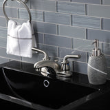 Restoration Double-Handle 3-Hole Deck Mount 4-Inch Centerset Bathroom Faucet with Brass Pop-Up