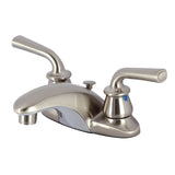 Restoration Double-Handle 3-Hole Deck Mount 4-Inch Centerset Bathroom Faucet with Brass Pop-Up