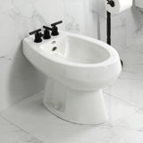 Convergent Three-Handle Deck Mount Bidet Faucet with Knurled Handle and Brass Pop-Up