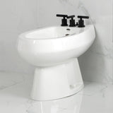 Convergent Three-Handle Deck Mount Bidet Faucet with Knurled Handle and Brass Pop-Up