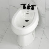 Convergent Three-Handle Deck Mount Bidet Faucet with Knurled Handle and Brass Pop-Up