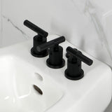 Convergent Three-Handle Deck Mount Bidet Faucet with Knurled Handle and Brass Pop-Up