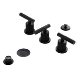 Convergent Three-Handle Deck Mount Bidet Faucet with Knurled Handle and Brass Pop-Up