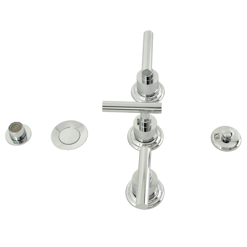 Manhattan Three-Handle Deck Mount Vertical Spray Bidet Faucet with Brass Pop-Up