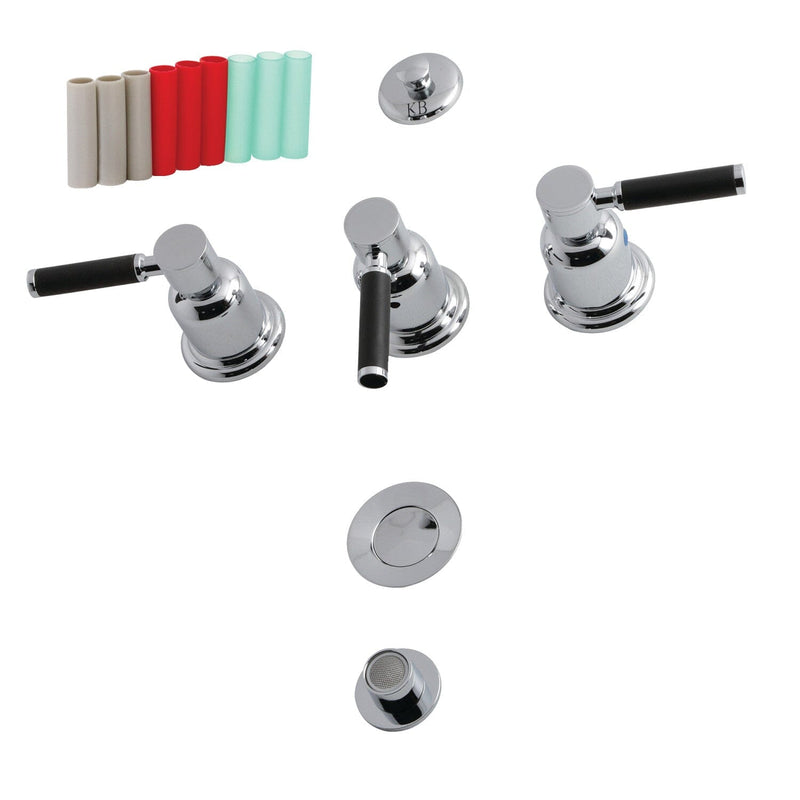 Kaiser Three-Handle Deck Mount Vertical Spray Bidet Faucet with Brass Pop-Up