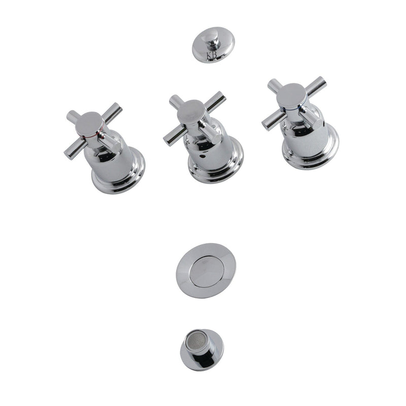 Concord Three-Handle Deck Mount Vertical Spray Bidet Faucet with Brass Pop-Up