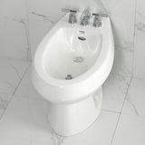 Convergent Three-Handle Deck Mount Bidet Faucet with Knurled Handle and Brass Pop-Up
