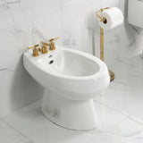 Convergent Three-Handle Deck Mount Bidet Faucet with Knurled Handle and Brass Pop-Up