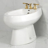 Convergent Three-Handle Deck Mount Bidet Faucet with Knurled Handle and Brass Pop-Up