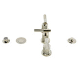 Convergent Three-Handle Deck Mount Bidet Faucet with Knurled Handle and Brass Pop-Up