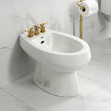 Convergent Three-Handle Deck Mount Bidet Faucet with Knurled Handle and Brass Pop-Up