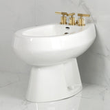 Convergent Three-Handle Deck Mount Bidet Faucet with Knurled Handle and Brass Pop-Up
