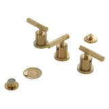 Convergent Three-Handle Deck Mount Bidet Faucet with Knurled Handle and Brass Pop-Up