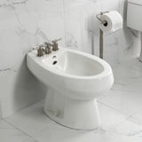 Convergent Three-Handle Deck Mount Bidet Faucet with Knurled Handle and Brass Pop-Up