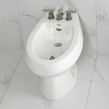 Convergent Three-Handle Deck Mount Bidet Faucet with Knurled Handle and Brass Pop-Up