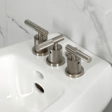 Convergent Three-Handle Deck Mount Bidet Faucet with Knurled Handle and Brass Pop-Up