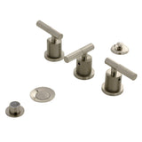 Convergent Three-Handle Deck Mount Bidet Faucet with Knurled Handle and Brass Pop-Up