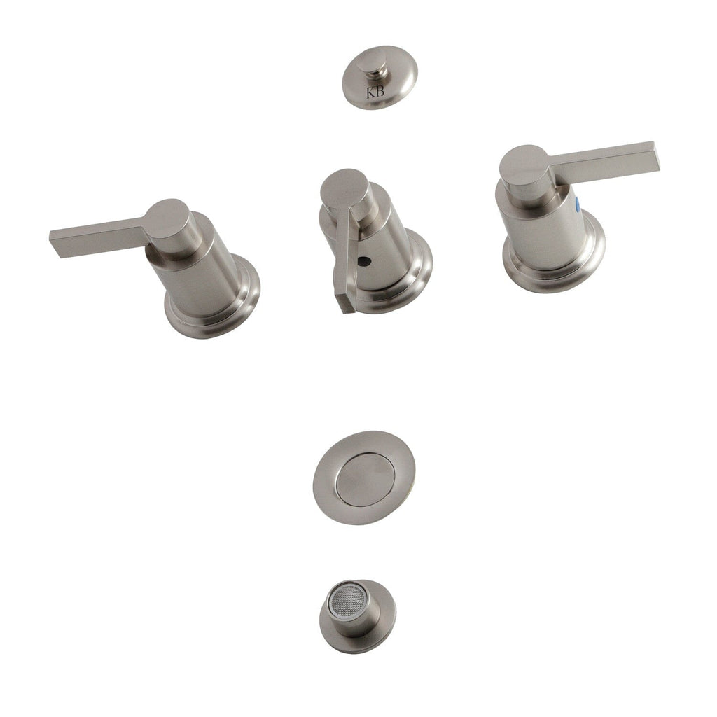 Kingston Brass Metropolitan 3-Handle Bidet Faucet With Brass Pop-Up In Brushed Nickel HKB4328BX