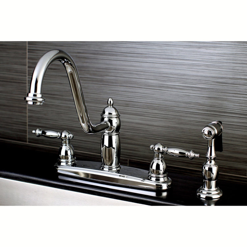 Templeton Two-Handle 4-Hole 8" Centerset Kitchen Faucet with Brass Sprayer