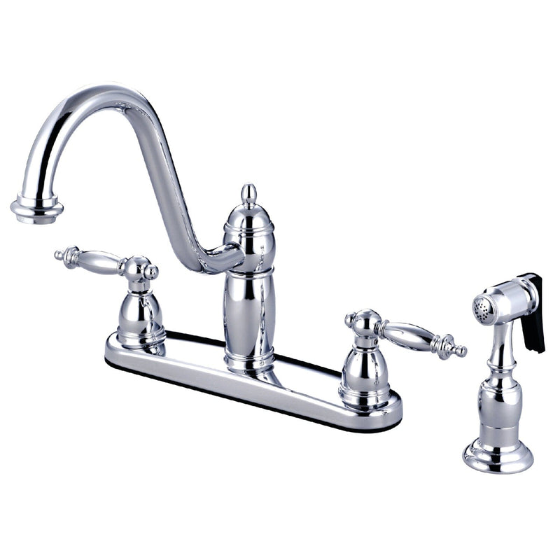 Templeton Two-Handle 4-Hole 8" Centerset Kitchen Faucet with Brass Sprayer