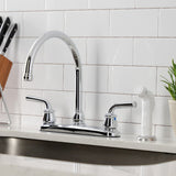Restoration Two-Handle 4-Hole 8" Centerset Kitchen Faucet with White Side Sprayer