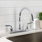 Restoration Two-Handle 4-Hole 8" Centerset Kitchen Faucet with White Side Sprayer
