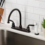 Restoration Two-Handle 4-Hole 8" Centerset Kitchen Faucet with White Side Sprayer