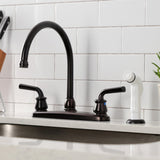 Restoration Two-Handle 4-Hole 8" Centerset Kitchen Faucet with White Side Sprayer