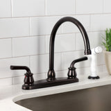 Restoration Two-Handle 4-Hole 8" Centerset Kitchen Faucet with White Side Sprayer