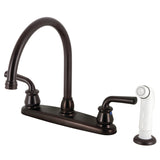 Restoration Two-Handle 4-Hole 8" Centerset Kitchen Faucet with White Side Sprayer