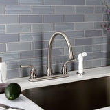 Restoration Two-Handle 4-Hole 8" Centerset Kitchen Faucet with White Side Sprayer