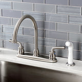 Restoration Two-Handle 4-Hole 8" Centerset Kitchen Faucet with White Side Sprayer