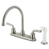 Restoration Two-Handle 4-Hole 8" Centerset Kitchen Faucet with White Side Sprayer
