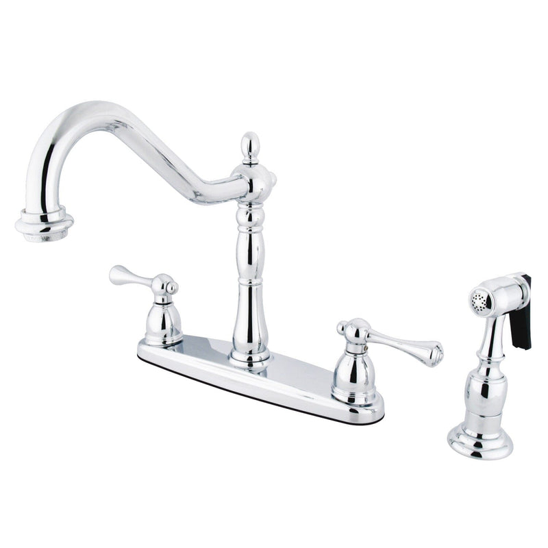 English Vintage Two-Handle 4-Hole 8" Centerset Kitchen Faucet with Brass Sprayer