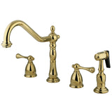 English Country Double-Handle 4-Hole Widespread Kitchen Faucet with Brass Sprayer